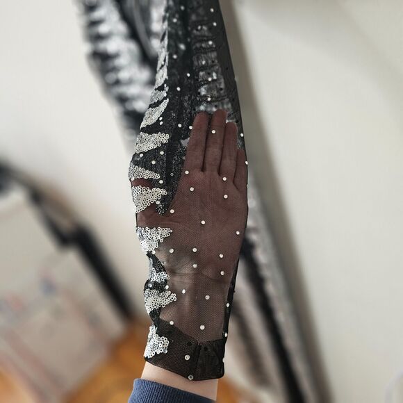 Isolated Heroes Handmade In The UK Black & Silver Sequin Mesh Maxi Dress Large - Picture 6 of 11